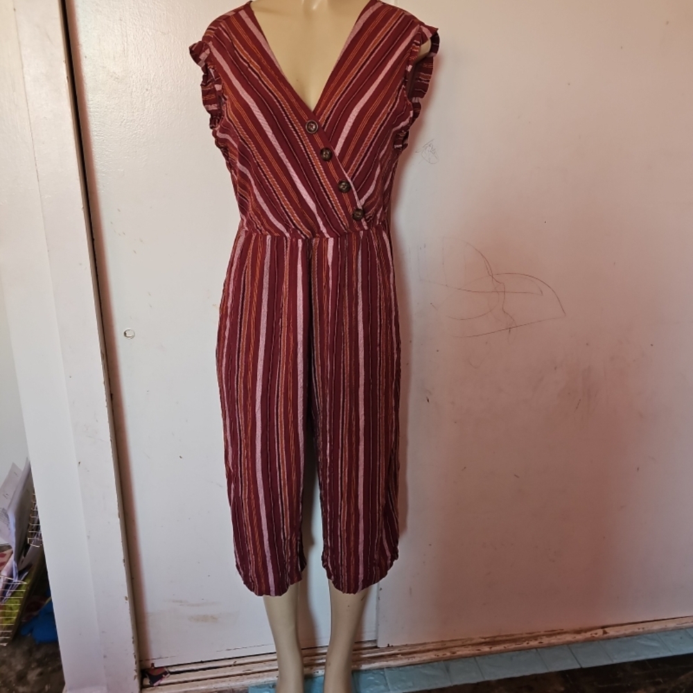 Xhilaration Burgundy Striped Jumpsuit